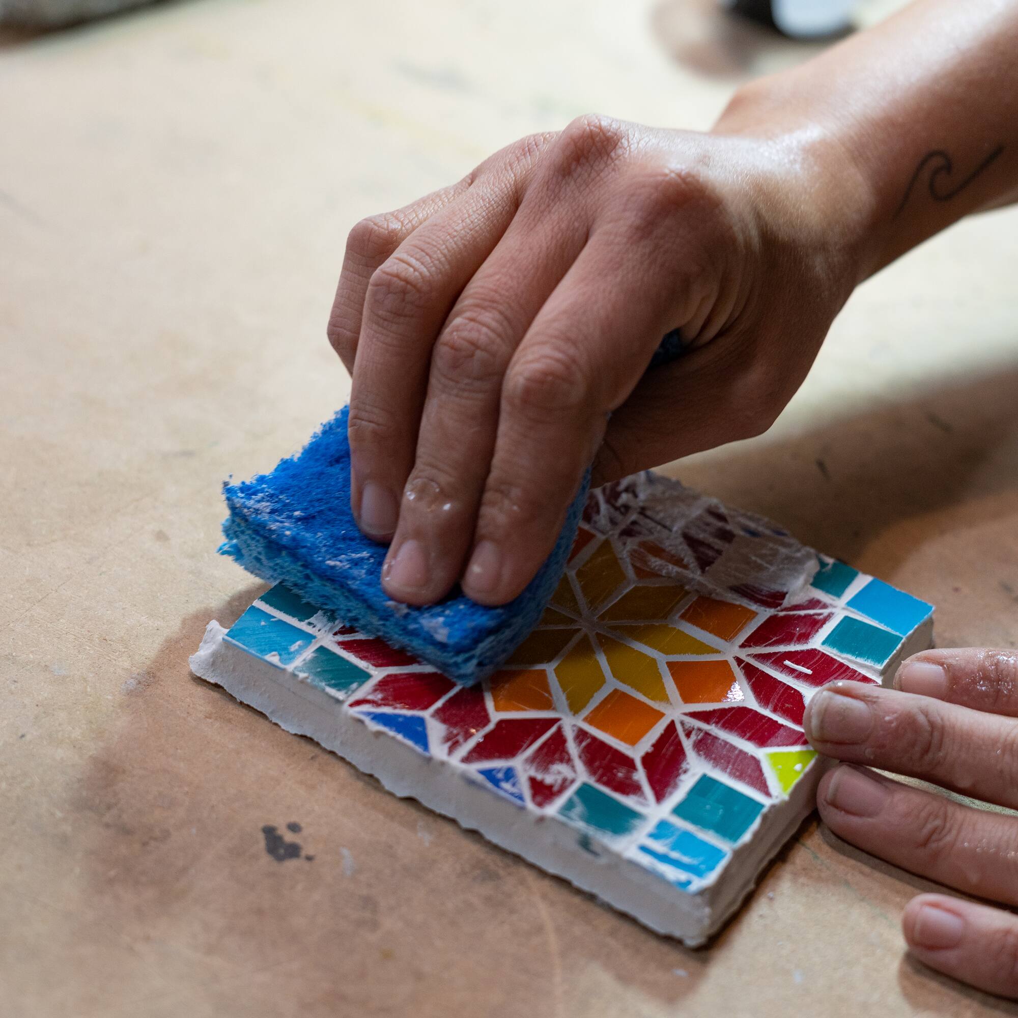 Small Aqua Mosaic Stained Glass Squares, 8oz.